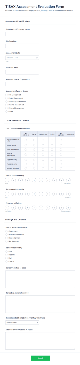 TISAX Assessment Evaluation Form Template