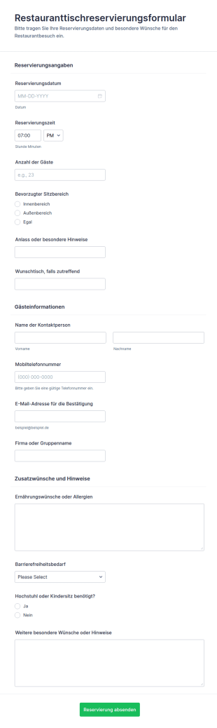 Tischreservierungsformular