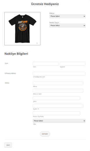 Tişört Sipariş Form Şablonu