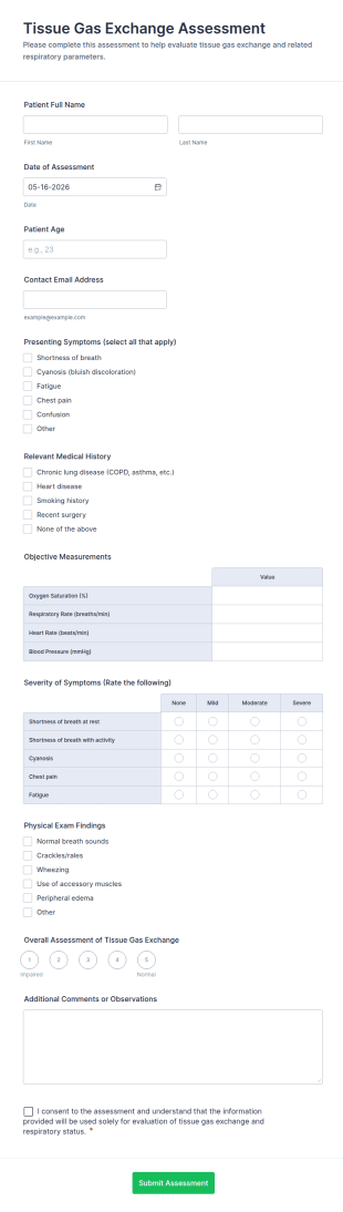 Tissue Gas Exchange Assessment Form Template