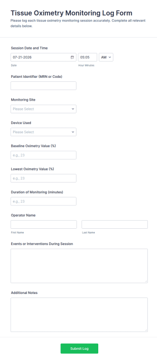 Tissue Oximetry Monitoring Log Form Template
