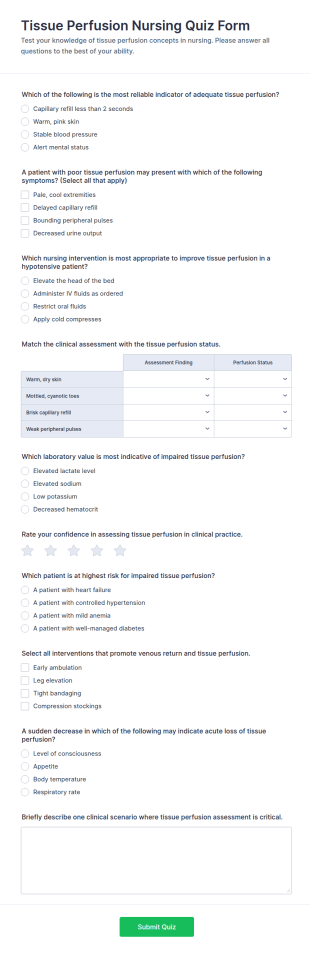 Tissue Perfusion Nursing Quiz Form Template