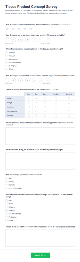Tissue Product Concept Survey Form Template
