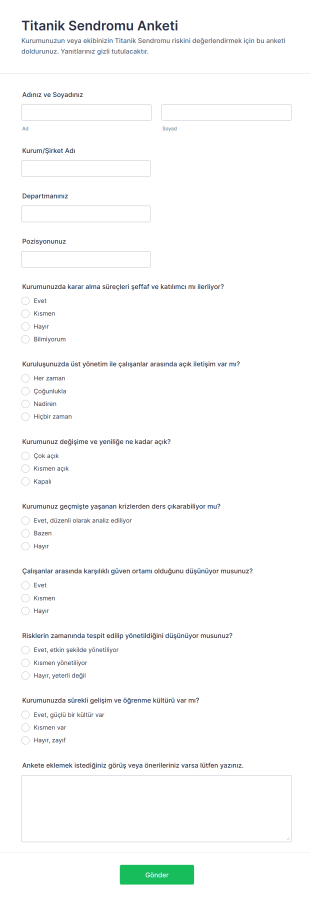 Titanik Sendromu Anketi Form Şablonu