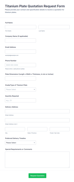 Titanium Plate Quotation Request Form Template