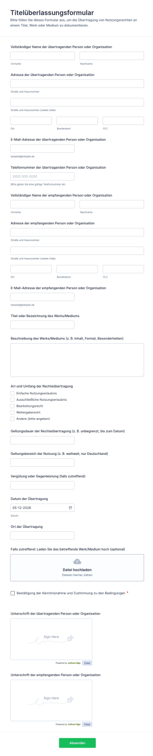 Titelüberlassungsformular