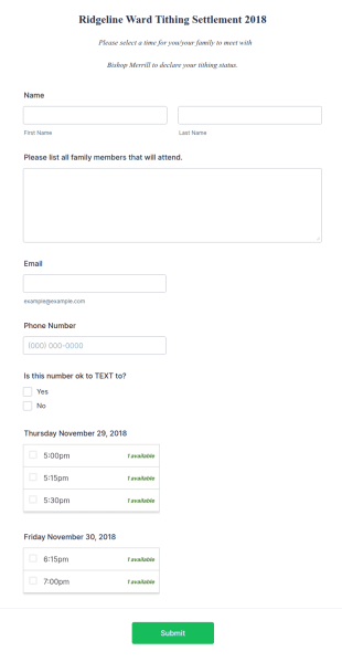 Tithing Settlement Form Template