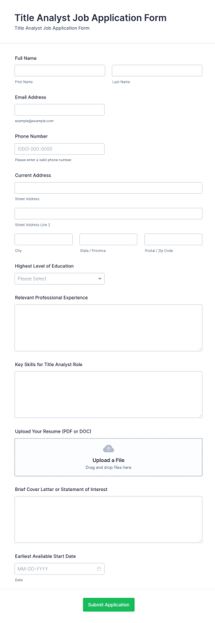 Title Analyst Job Application Form Template