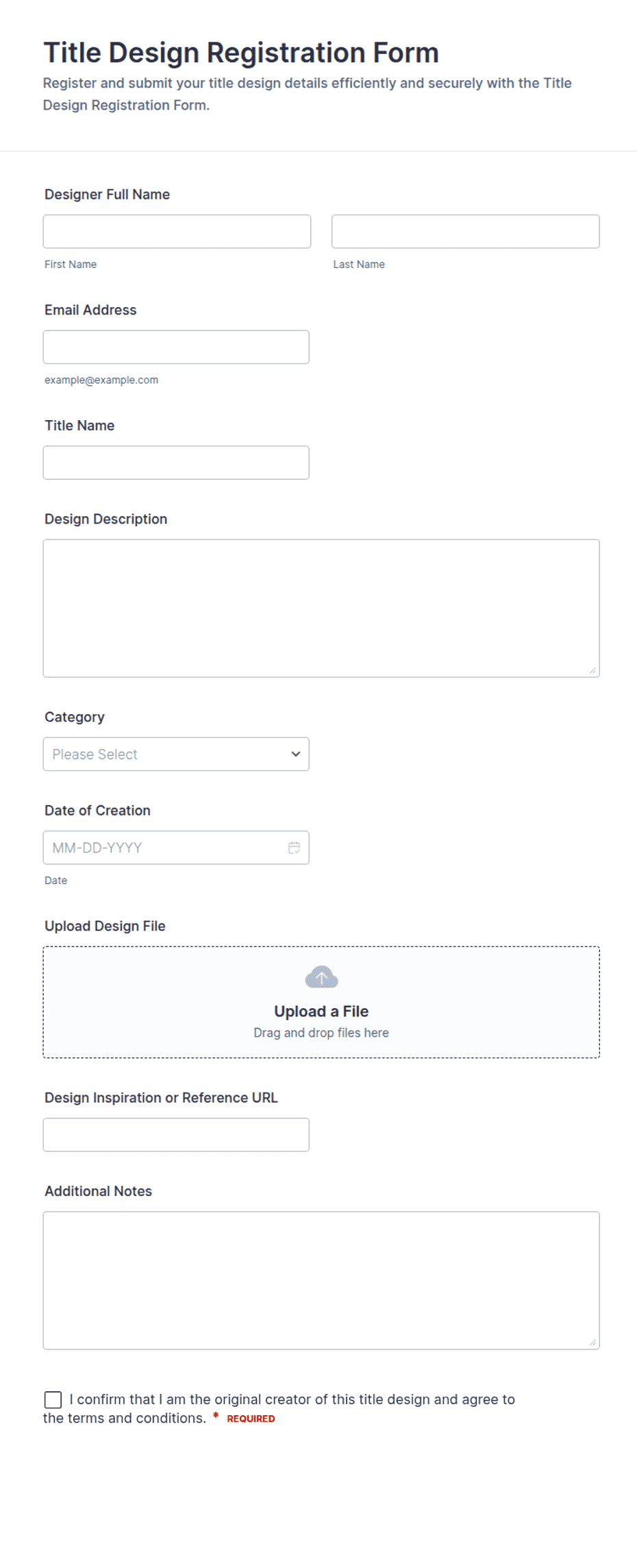 Title Design Registration Form Template | Jotform