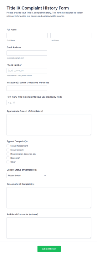 Title IX Complaint History Form Template