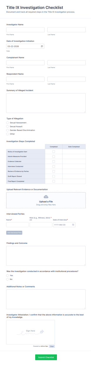 Title IX Investigation Checklist Form Template