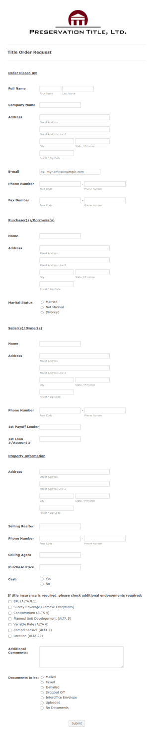 Title Insurance Request Form Template