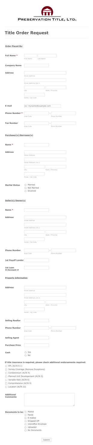 Title Insurance Request Form Template