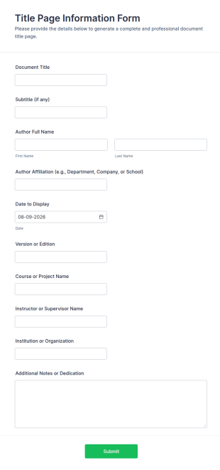 Title Page Information Form Template