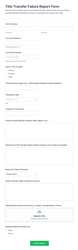 Title Transfer Failure Report Form Template