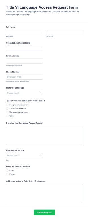 Title VI Language Access Request Form Template