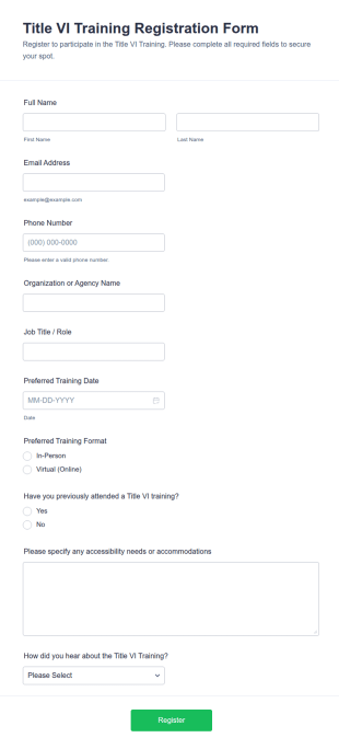 Title VI Training Registration Form Template