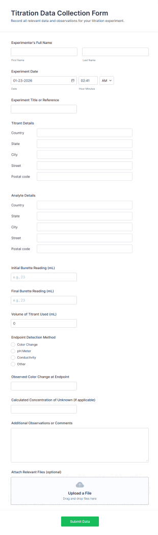 Titration Data Collection Form Form Template