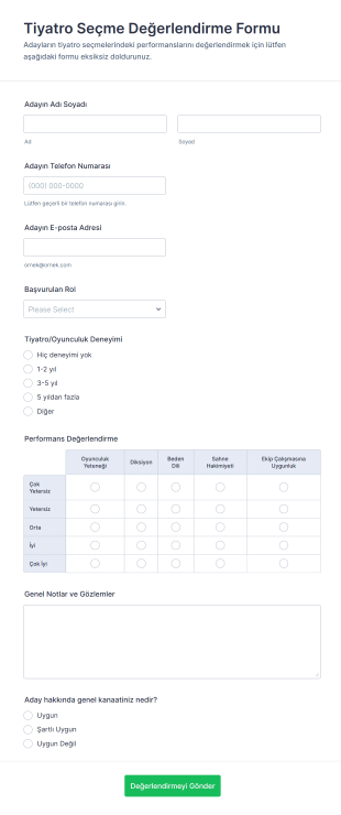 Tiyatro Seçme Değerlendirme Form Template
