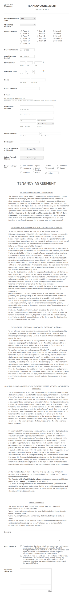 TK Tenancy Agreement Form Template