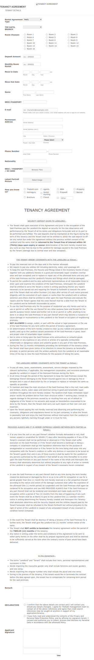 TK Tenancy Agreement Form Template