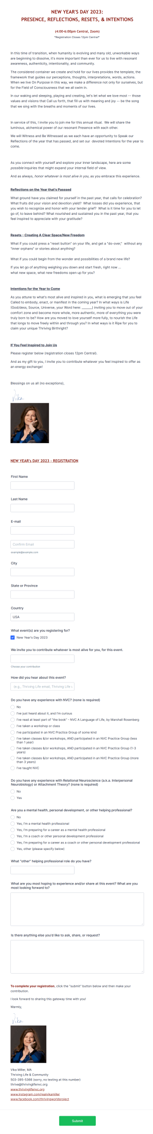 Personal Growth Event Registration Form Template