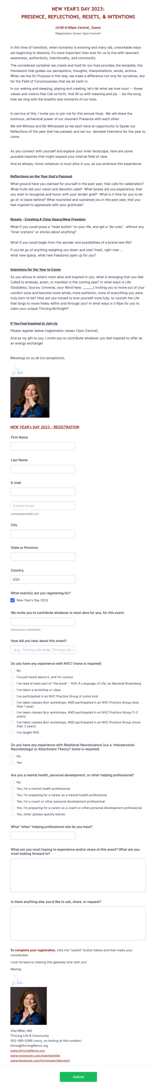 Personal Growth Event Registration Form Template