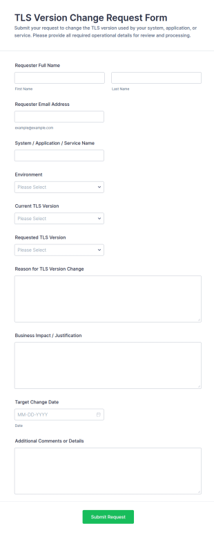 TLS Version Change Request Form Template
