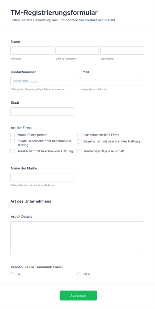 TM Registrierungsformular Form Template