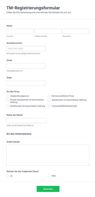 TM Registrierungsformular