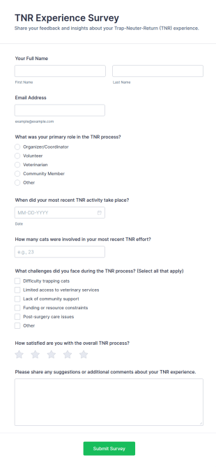 TNR Experience Survey Form Template