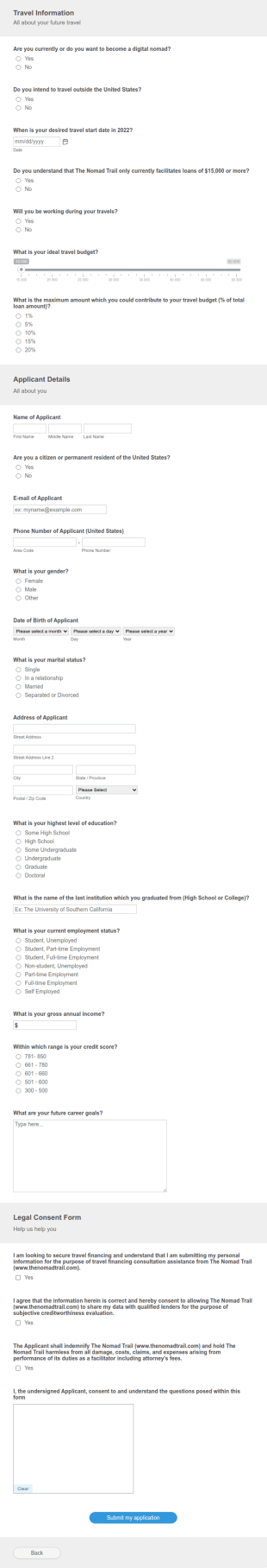 Digital Nomad Service Application Form Template