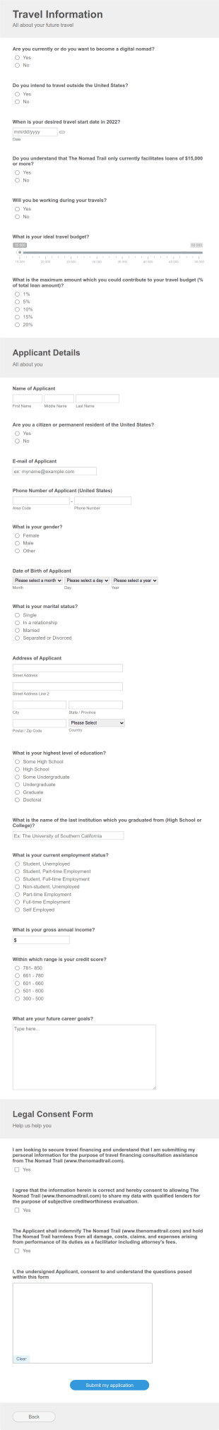 Digital Nomad Service Application Form Template