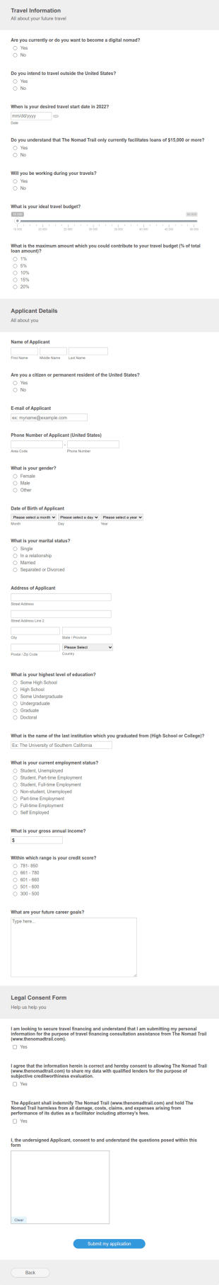 Digital Nomad Service Application Form Template