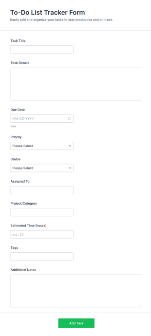 To Do List Tracker Form Template