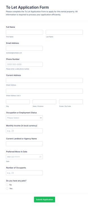 To Let Application Form Template