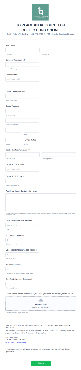 Online Debt Collection Placement Form Template