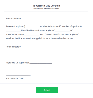 Residential Address Confirmation Petition Form Template