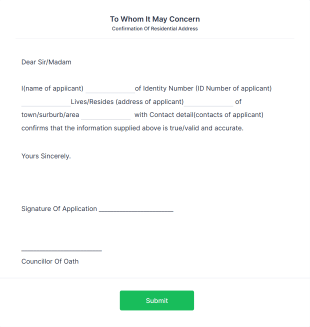 Residential Address Confirmation Petition Form Template
