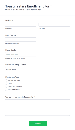 Toastmasters Enrollment Form Form Template