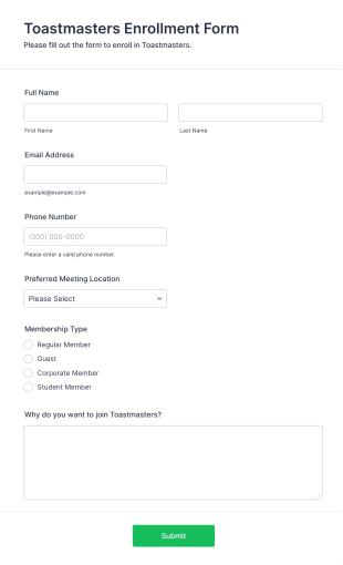 Toastmasters Enrollment Form Template