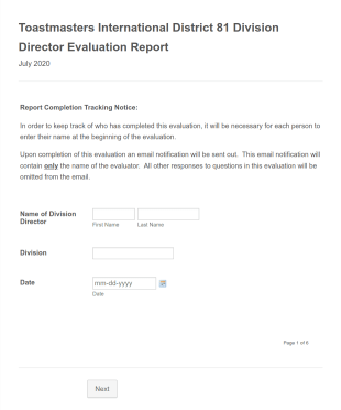 Toastmasters International District 81 Division Director Report Julu 2020 Form Template