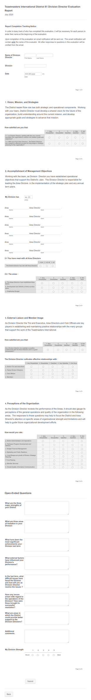 Toastmasters International District 81 Division Director Report Julu 2020 Form Template