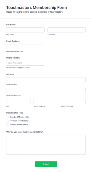 Toastmasters Membership Form Template