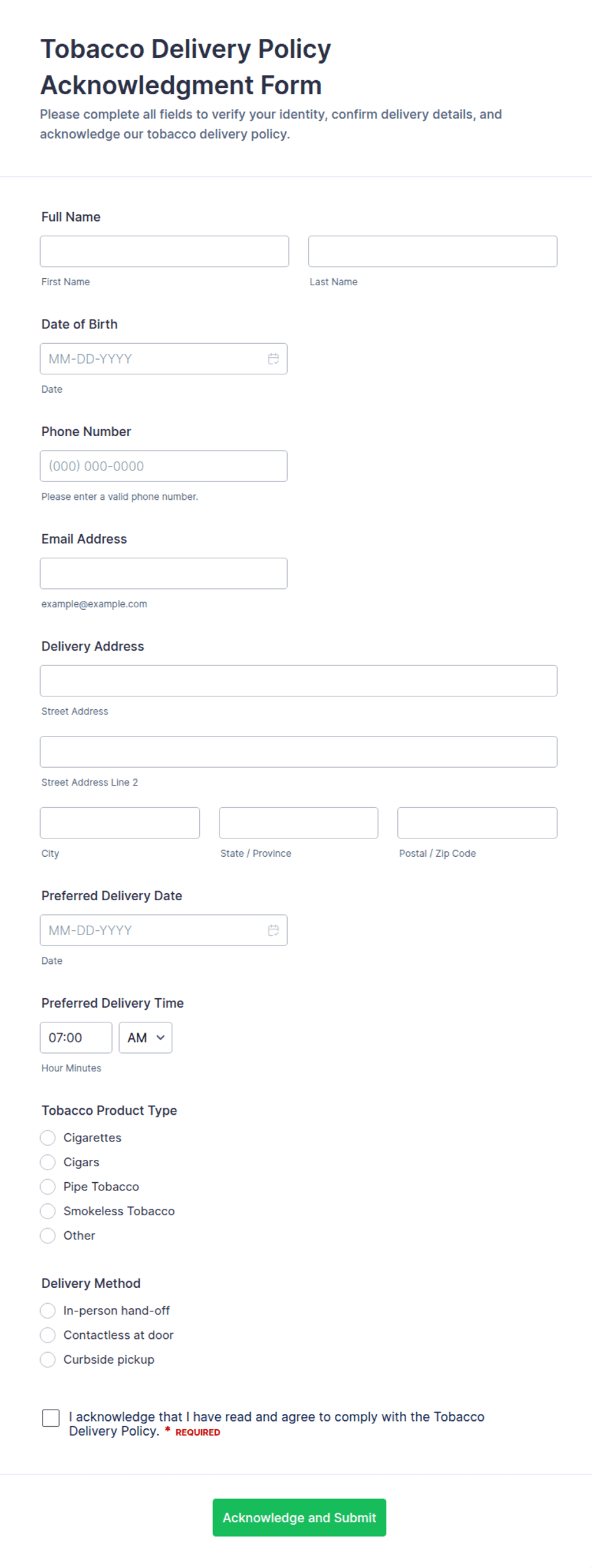 Rmv Forms.pdf Tobacco Delivery Policy Acknowledgment Form Template | Jotform