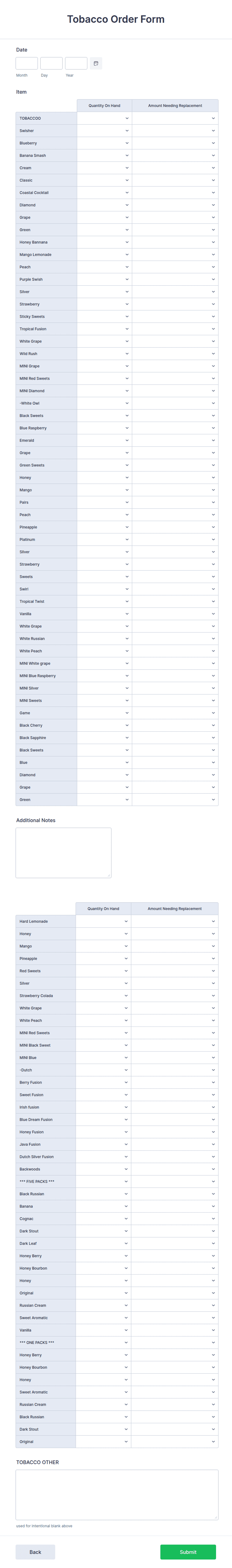 tobacco order Tobacco Order Form Template tobacco order Tobacco Order Form Template