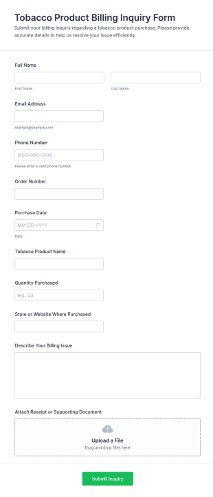 Tobacco Product Billing Inquiry Form Template