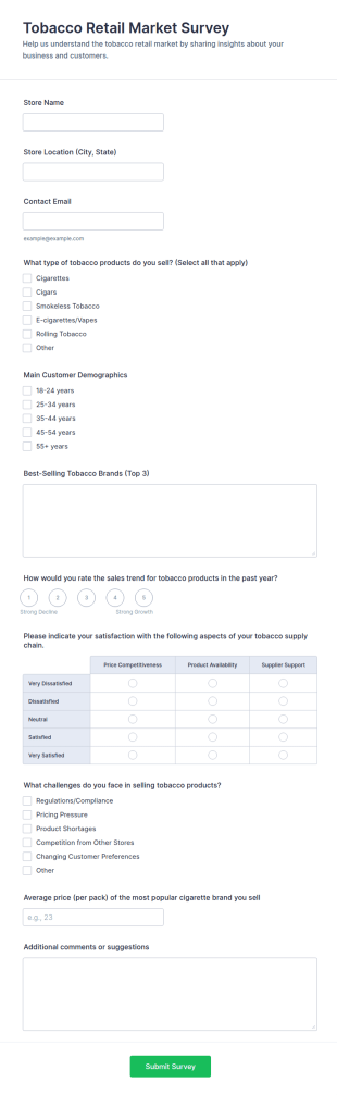 Tobacco Retail Market Survey Form Template
