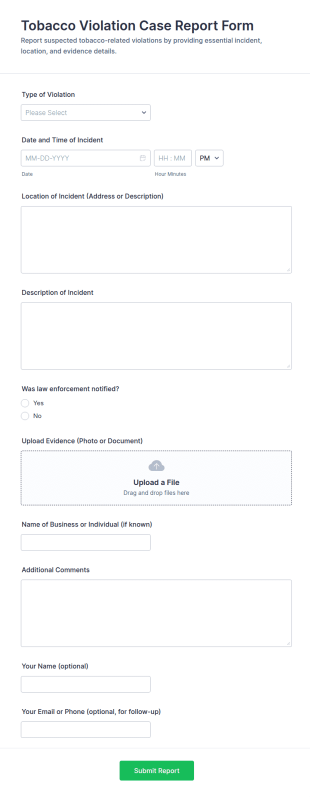 Tobacco Violation Case Report Form Template