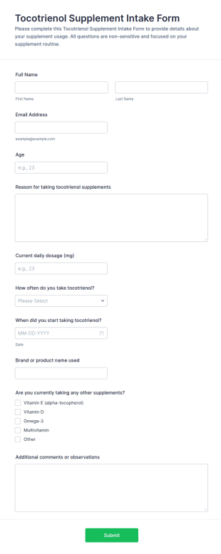Tocotrienol Supplement Intake Form Template